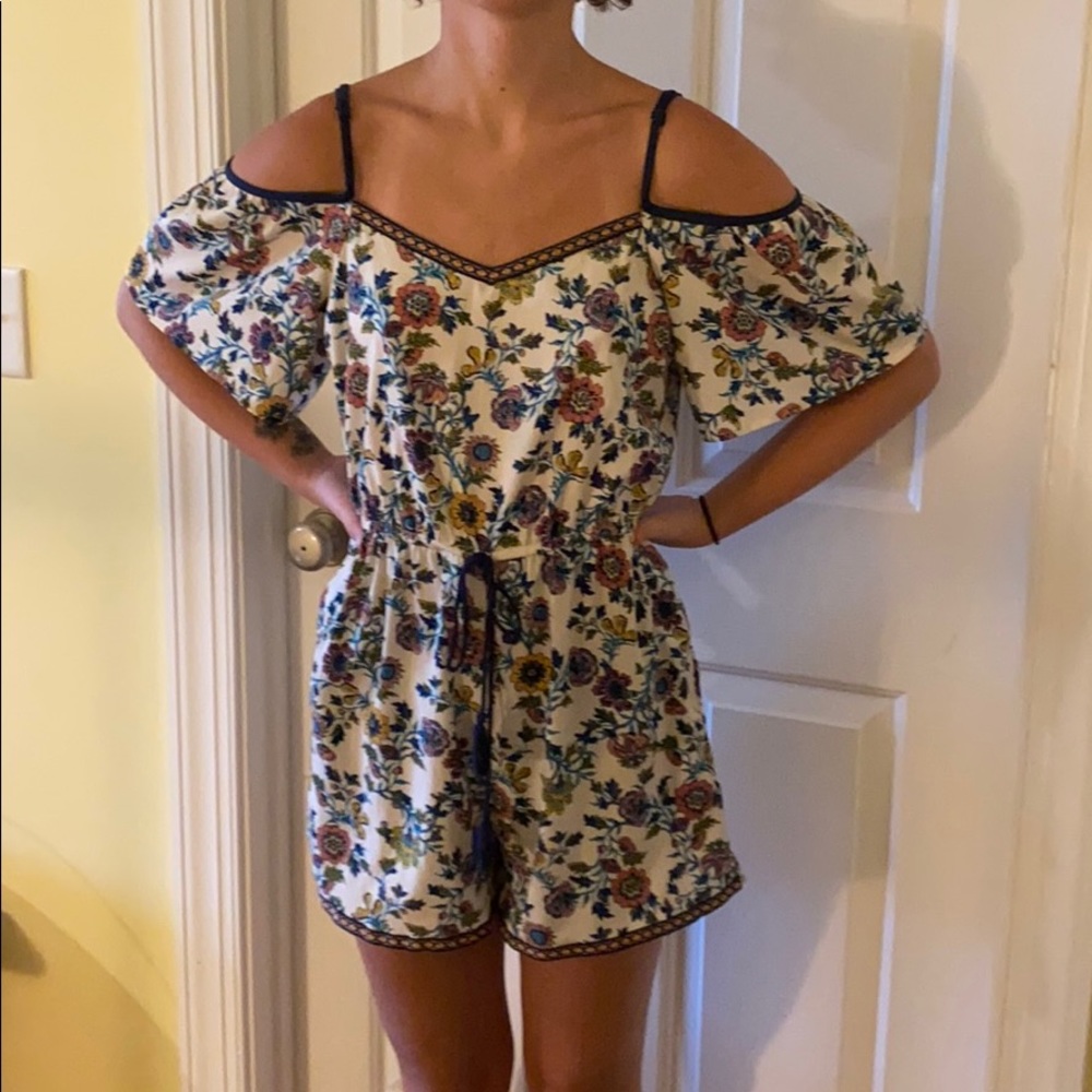 Blue Rain multicolor floral Romper.